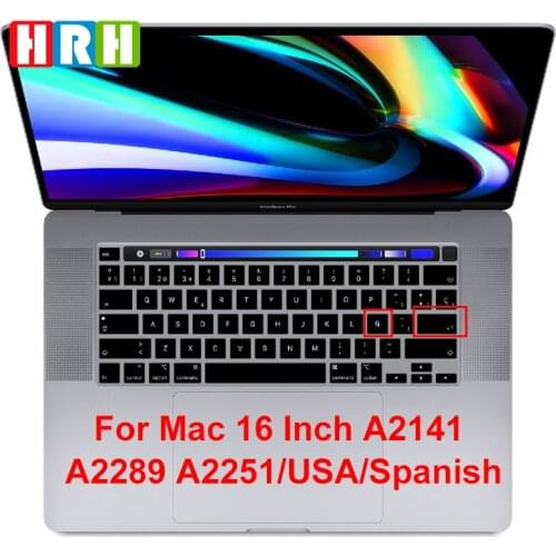 HRH Black Silicone Spanish Keyboard Skin Cover US Version For MacBook New Pro 16 2019 A2141 M1 Chip A2338/A2251/A2289 2020