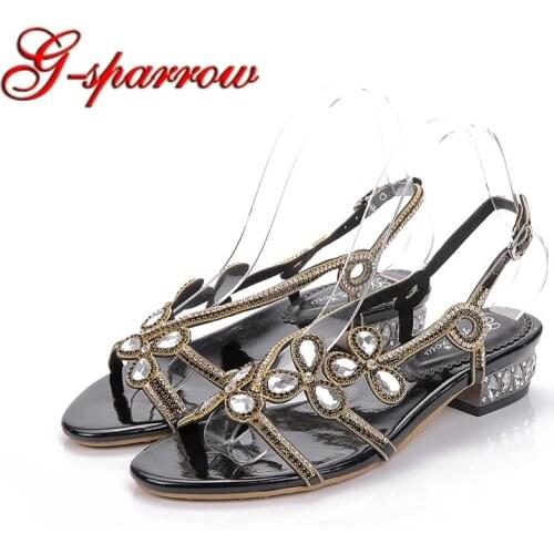 Flower Rhinestone Summer Sandals Flat Heel Comfortable Beach Dress Shoes Fashion Lady Flats Large Size 43 44 Black Purple Gold