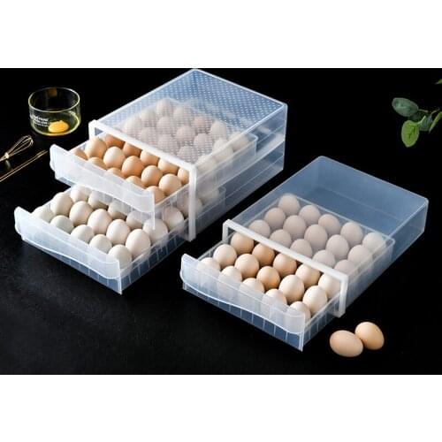 Household Egg Storage Box Creative Drawer Type Refrigerator Plastic Transparent Double Layer Egg Tray Kitchen Egg Organizers