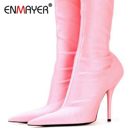 ENMAYER 2018 short section of the most fashionable women Shoes senior silk stretch ankle boots Satin elastic knee high heelsCR63