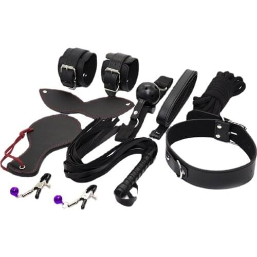 Erotic SM Leather 8-piece Bdsm Suit Bundled Flirting Couple Sex Toys Kit Bondage Gear Alternative Gay Adult Erotic Sex Products