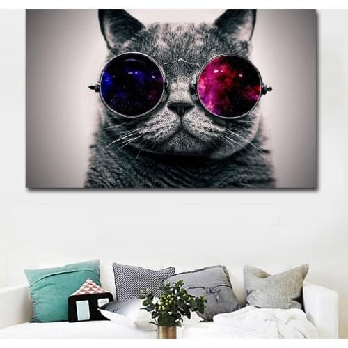HD Prints Cute Animals Cat With Glasses Wall Art Prints Animal Paintings For Living Home,Kids Room Decor Printing Poster