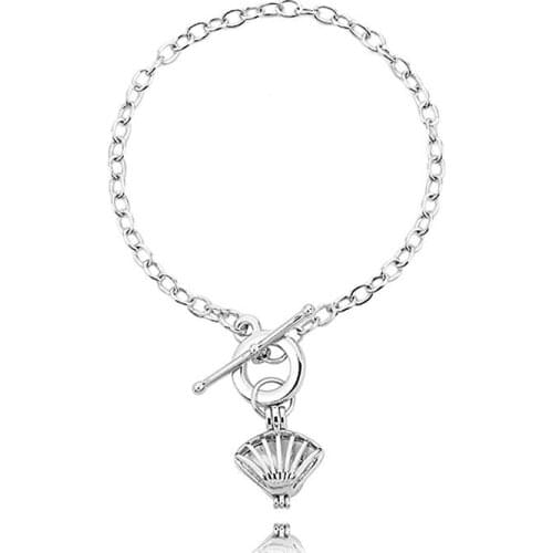 HENGSHENG Saltwater Oyster Shape Pearl Cage Locket Charm Bracelet Chain Jewelry