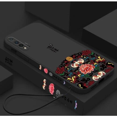 Chinese Auspicious Retro Palace Soft Gel Liquid Silicone Phone Cases For Huawei Nova6 5G Casing With Phone Straps