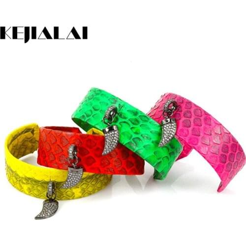 Rython Leather Bangle Chili Charm with Rhinestone Zircon Snake Skin High Quality Jewelry Punk Style for Party Best Friend Gift