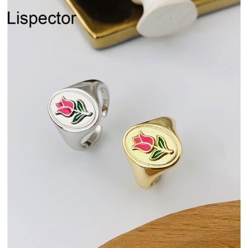 Lispector 925 Sterling Silver Rose Tulip Oval Rings for Women Creative Personality Chic Flower Ring Female Matching Jewelry Gift