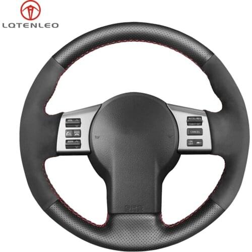 LQTENLEO Black Suede Black Genuine Leather Car Steering Wheel Cover For Infiniti FX FX35 FX45 2003-2008 Nissan 350Z 2003-2009