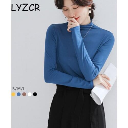 LYZCR Autumn Winter Long Sleeve Shirt Women Top 2019 Basic White Women T Shirt Cotton Slim T-Shirt Women Tops