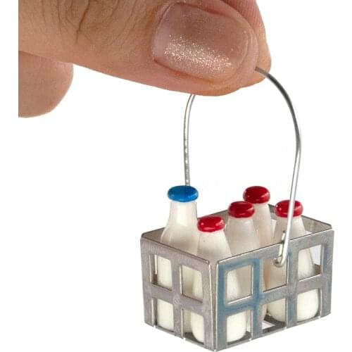 1/12 Doll House Miniature Metal Basket with Milk Bottle Simulation Drinks Model Toys for Mini Decoration Dollhouse Accessories
