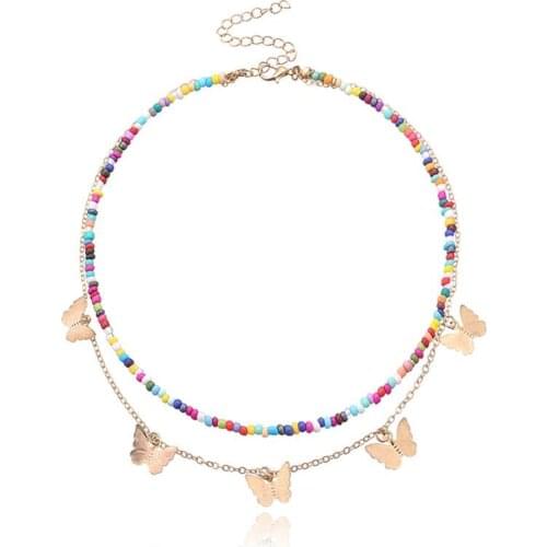 Fashion Women Necklace Butterfly Bead Necklace Chain Necklaces Pendants for Women Multi Layer Jewelry Collar