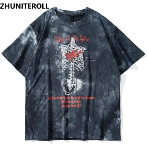 2021 Tie Dye T-Shirts Men Hip Hop Gothic Print Tees Shirts Streetwear Men Harajuku Fashion Summer Casual Loose Short Sleeve Tops