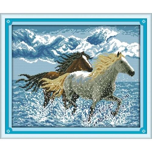 Joy Sunday Running horses Counted cross stitch fabric 14CT printed canvas cross-stitch DMC cross stitch Kit Home decor Send Gift