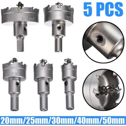 5pcs TCT Carbide Tip Drills Bit Set 20/25/30/40/50mm HSS Hole Saw Set for Steel Alloy Cutter Tool