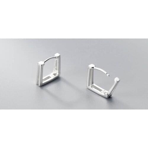 Real 925 Sterling Silver Square Huggies Hoop Earrings For Fashion Women Party Fine Jewelry Hiphop Geometric Accessories