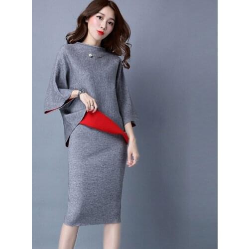 The new autumn and winter womens fashion casual round neck hit color Slim package hip knit two-piece dress AL749