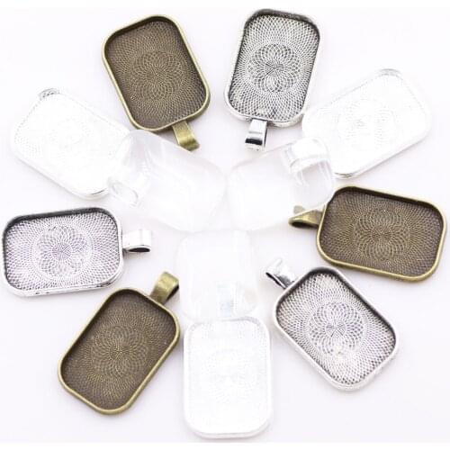 ZHUBI 10pc Rectangle Necklace Pendant Setting Cabochon Cameo Base Tray Bezel Blank Fit 20x30mm Cabochons DIY Jewelry Findings