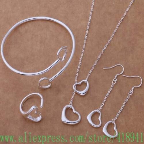 Silver Plated Jewelry Sets of Earring 187 + Necklace 599 + Bangle 045 + Ring 253 /dzcamqja baeajrla AS078