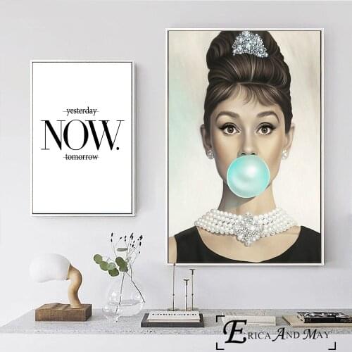Audrey Hepburn Bubble Gum Quote Canvas Painting Posters And Prints Pictures On The Wall Nordic Decoration Home Decor Affiche