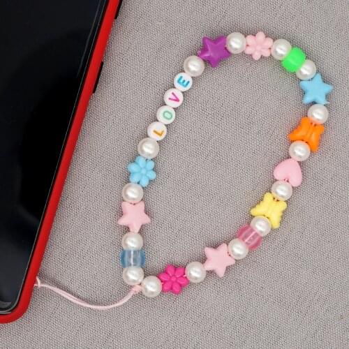 Beaded Mobile Strap Chain For Phone Charm Beach Pearl Beads String Phone Cord Lanyard 2021 LOVE Letter Wrist Ornament