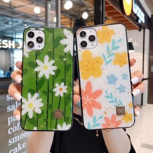 Fashion Gold green leaf flower glitter silicone case For iphone 12 Mini 11 Pro XS MAX SE 2020 6 6S 7 8 plus shockproof cover