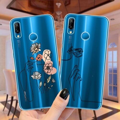 Minimal Line Art Woman Floral Silicone Phone Case For Capa Huawei P30 P10 P20 P40 Lite E Pro Y9 2019 Coque Soft Cover Fundas