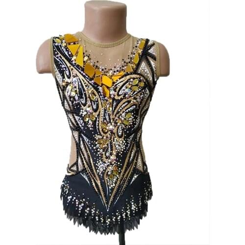 LIUHUO Girls Rhythmic Gymnastics Leotards Women Teens Spandex Rhinestones Competition Ice Figure Skating Dress Wholesale