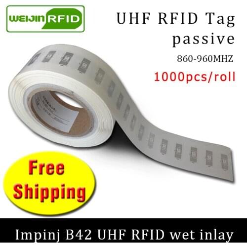 UHF RFID tag sticker Impinj B42 EPC6C wet inlay 915mhz868mhz860-960MHZ 1000pcs free shipping adhesive passive RFID label