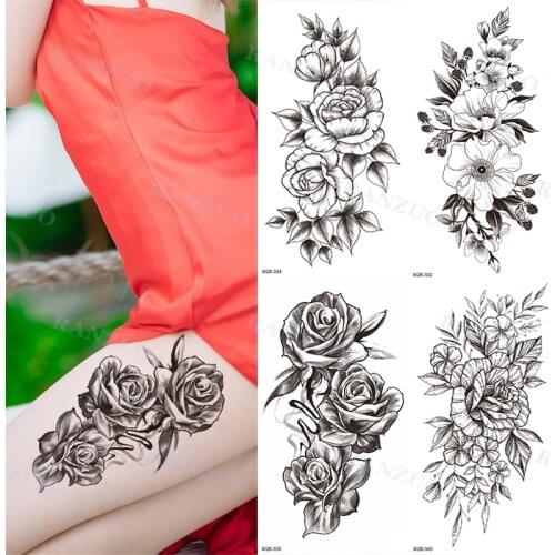 Waterproof Tattoo Sticker Temporary Tattoo Black Rose Tattoo Leg Chest Arm Tattoo Man Woman Tattoo Skin Tattoo Art Tatouage TaTy