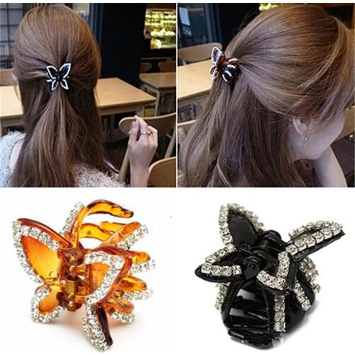 Womens fashion Retro Crab claw clip Mini Butterfly Headband hairpin Rhinestone hairpins
