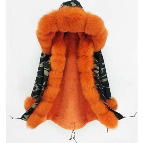 2018 Real Fur Coat Winter Jacket Women Long Parka Natural Fox Fur Collar Hood Outerwear Luxury Thick Warm Streetwear Brand New
