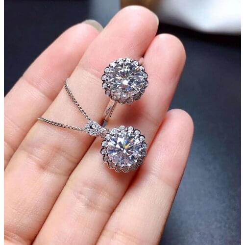 High-quality Mozan Drill Pendant Necklace Ring Set 925 Silver Ring Fashion Fine Wedding Jewelry For Women Free Shipping