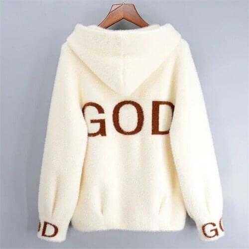 2020 Autumn Winter Faux Mink Hooded Women Sweater Fashion Letter Short knit Ladies Tops Loose Warm Knitted Cardigan Sweater H521