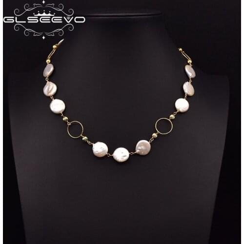 GLSEEVO Pure Natural Freshwater Baroque Pearl Necklace Ladies Wedding Party Round Pearl Necklace Luxury Jewelry GN0294B