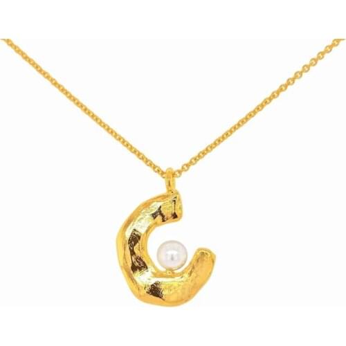 100% 925 Sterling Silver Letter C Chains Necklace 18k Gold Plated Freshwater Pearl Women Jewelry Girl Birthday Christmas Gift