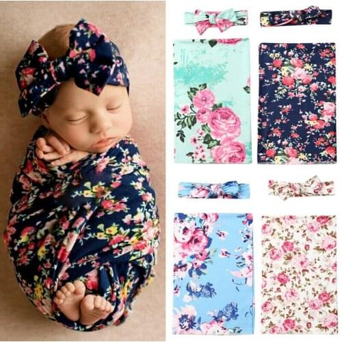 2PCS Newborn Baby Girl Cotton Soft Swaddle Muslin Blanket Infant Floral Wrap Swaddling Blanket Sleeping Bags