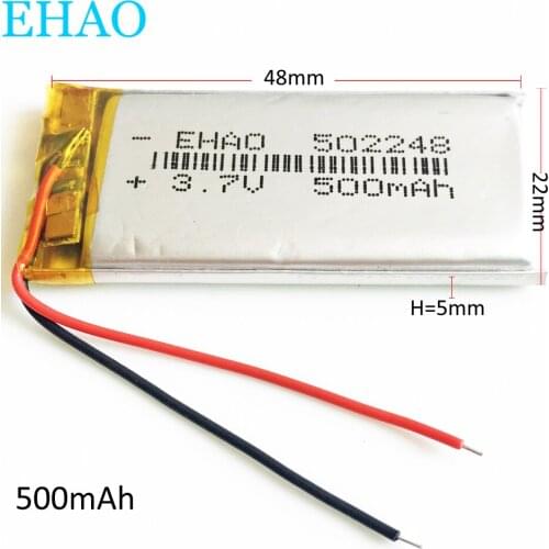 3.7V 500mAh Lithium Polymer LiPo Rechargeable battery 502248 For Mp3 GPS PSP Vedio Game Bluetooth Smart Watch 5*22*48mm