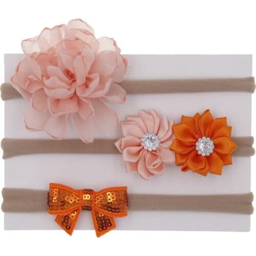 On sale 3pcs baby girl boy nylon headband children skinny stretchy Non-Marking Rhinestone Flower Bowknot elastic hair Band