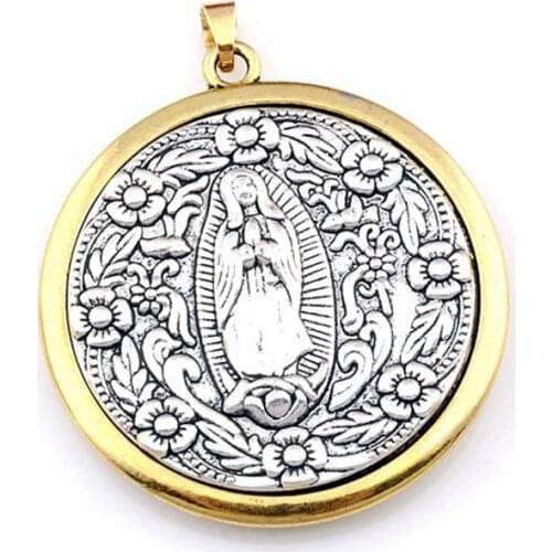5pcs/lots Two-tone Virgin Mary medal Dangle Charm Beads Fit Pendant necklace DIY Jewelry Christmas gift 48.5x59mm A-561a