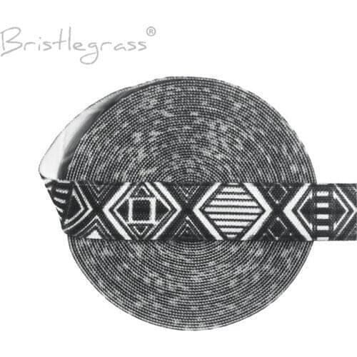 BRISTLEGRASS 5 Yard 5/8" Black Geometry Print FOE FOE Fold Over Elastics Spandex Satin Bands Hair Tie Headband Tutu Dress Sewing