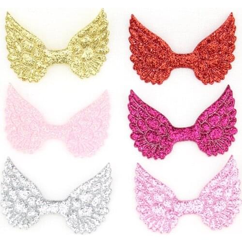 60Pcs 3.3*5cm Colorful Glitter Powders Angel Wing Appliques For Kids BB Clip Hair Hat Decor Ornament Accessories