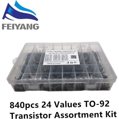 840pcs/set 24Values TO-92 Transistor Assortment Kit BC327 BC337 BC547 transistor 2N2222 3904 3906 C945 PNP/NPN transistors pack