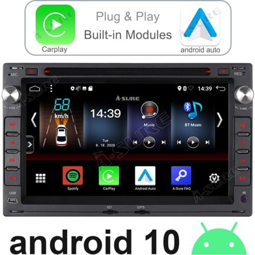 A-Sure Car Multimedia Android 10 Dual FM Tuner Radio CarPlay 32GB ROM GPS Navigation For VW GOLF MK4 Transport T5 POLO PASSAT B5