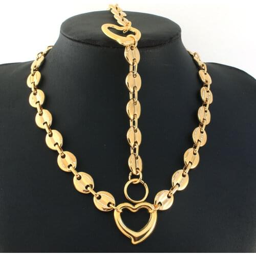 Free Shipping Stainless Steel Heart Gold Color Fashion Link Necklace Bracelet Simple Jewelry Sets High-quality For Gift SCAZBICI