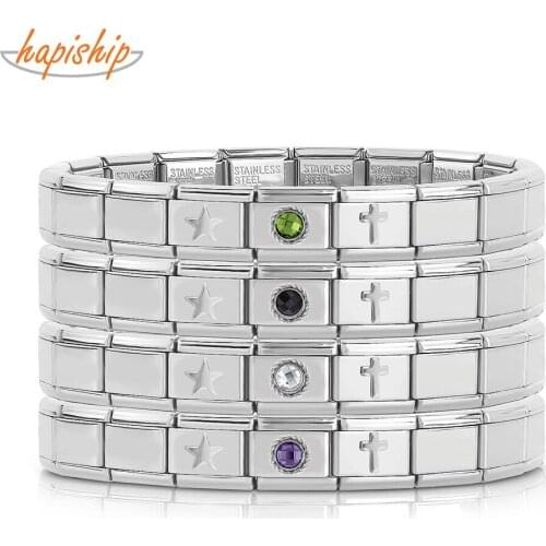 Hapiship 2021 New Girls Fashion Sweet Cross Star CZ Charm Links DIY Bracelet Birthday Gift Bangle For Women Men Jewelry G162