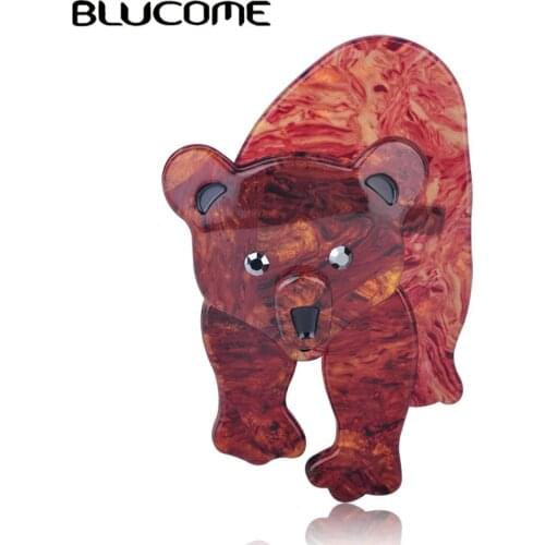 Blucome Vivid Brown Bear Shape Brooch Natural Animal Pattern Acrylic Jewelry Lady Kid Boy Party Gift Chest Ornament Accessories