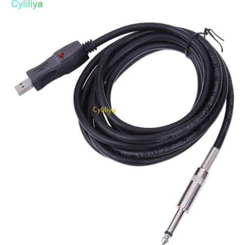 Dhl or fedex 50pcs Guitar Bass 1/4 6.3mm To USB Interface Link Connection PC Audio Adapter Converter USB Guitar Cable 3M