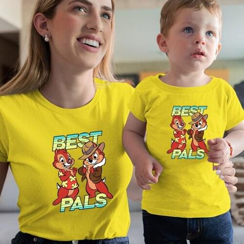 Disney Fashion Family Look Harajuku Style Summer New Dropship Chip 'n' Dale Cartoon Print Top Clothes Unisex T Shirts Kids Trend