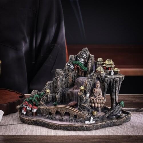 Resin Mountain Incense Burner Fountain Smoke Waterfall Backflow Censer Holder Decor Aromatherapy Furnace Aromatic Home Craft