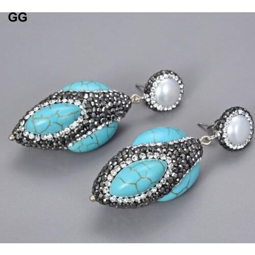 GuaiGuai Jewelry White Pearl Turquoise Black Marcasite Earrings