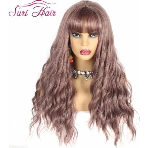 Suri Hair Long Natural Wave Wigs Synthetic Gray pink Wig For White Women Heat Resistant Fake Hairstyles Womens Hair Pieces 28